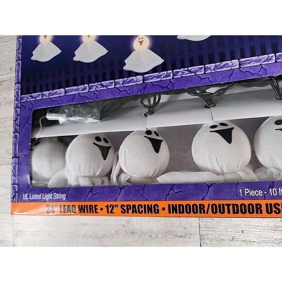 Halloween 10 Ghost String Lights 24" Long Indoor Outdoor Decor w/ Box - Picture 2 of 4